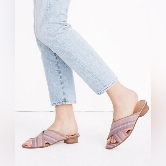 Madewell The Ruthie Crisscross Mule Sandals in Rainbow Stripe size 9.5 - Picture 1 of 7